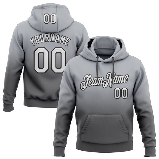 Custom Stitched Gray White Steel Gray-Black Fade Fashion Sports Pullover Sweatshirt Hoodie - Main View