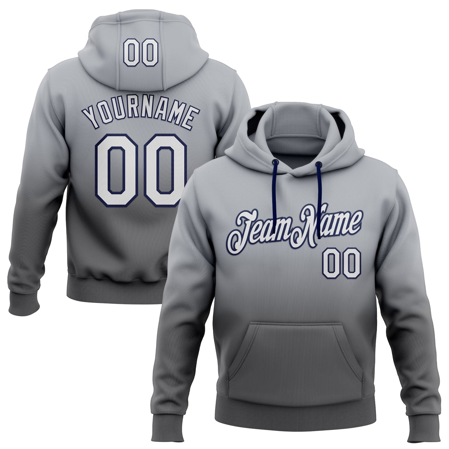 Custom Stitched Gray White Steel Gray-Navy Fade Fashion Sports Pullover Sweatshirt Hoodie - Main View