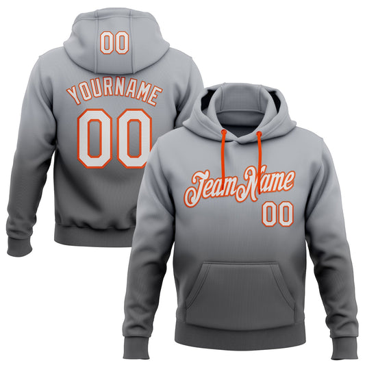 Custom Stitched Gray White Steel Gray-Orange Fade Fashion Sports Pullover Sweatshirt Hoodie - Main View
