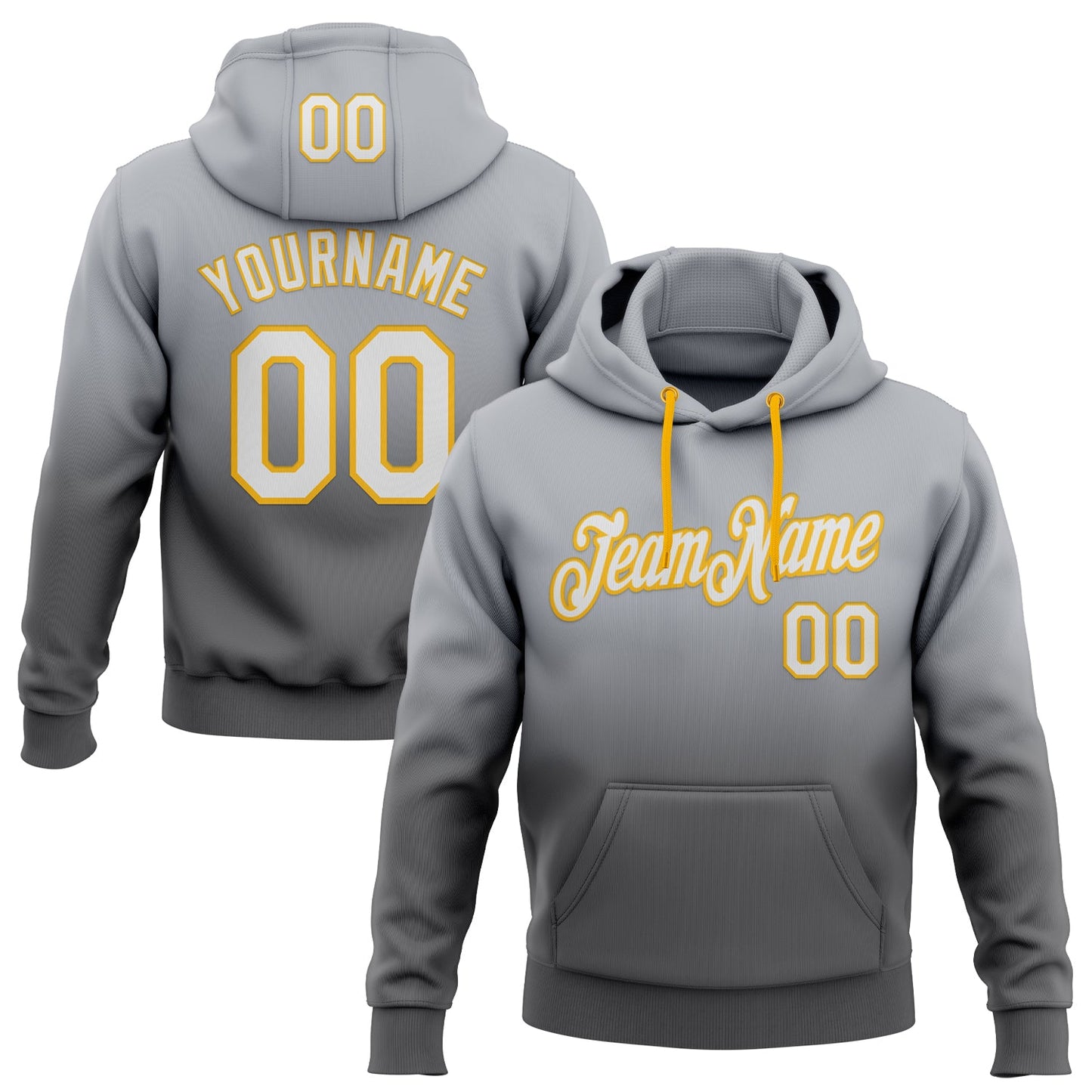 Custom Stitched Gray White Steel Gray-Gold Fade Fashion Sports Pullover Sweatshirt Hoodie - Main View