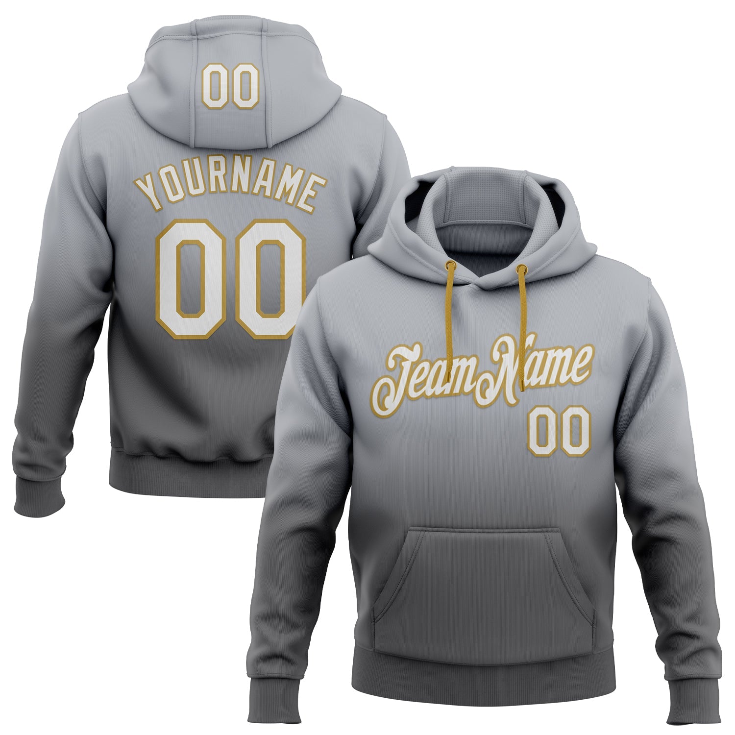 Custom Stitched Gray White Steel Gray-Old Gold Fade Fashion Sports Pullover Sweatshirt Hoodie - Main View