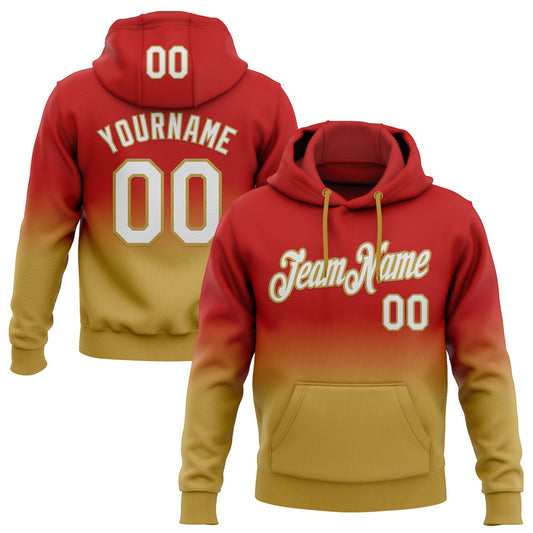 Custom Stitched Red White-Old Gold Fade Fashion Sports Pullover Sweatshirt Hoodie - Main View