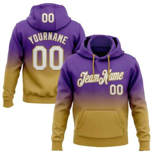 Custom Stitched Purple White-Old Gold Fade Fashion Sports Pullover Sweatshirt Hoodie - Main View