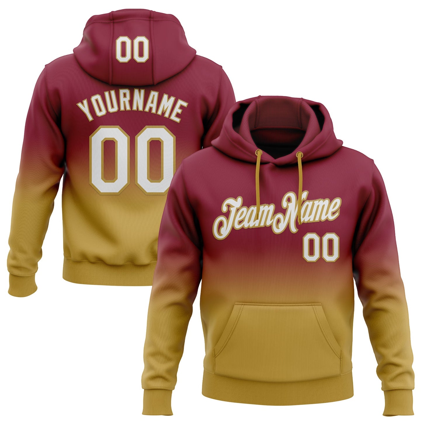 Custom Stitched Crimson White-Old Gold Fade Fashion Sports Pullover Sweatshirt Hoodie - Main View