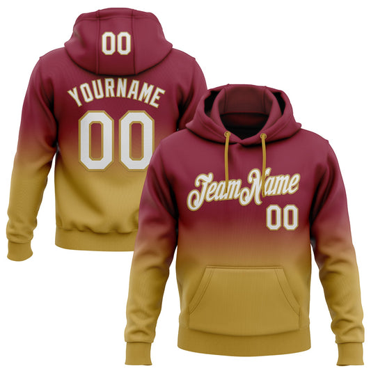 Custom Stitched Crimson White-Old Gold Fade Fashion Sports Pullover Sweatshirt Hoodie - Main View