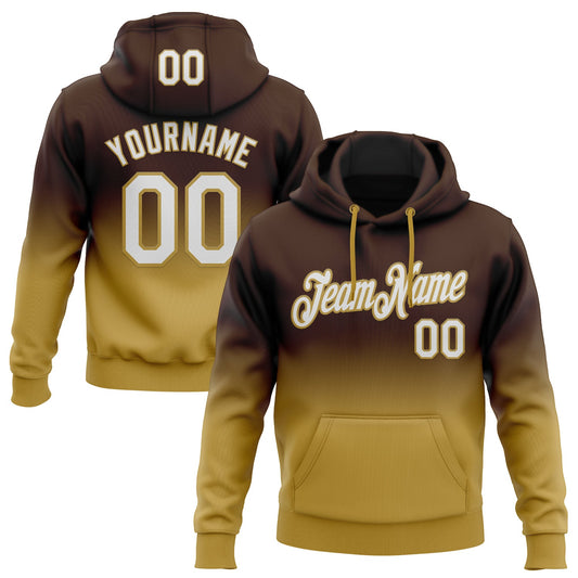 Custom Stitched Brown White-Old Gold Fade Fashion Sports Pullover Sweatshirt Hoodie - Main View