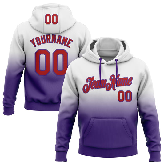 Custom Stitched White Red-Purple Fade Fashion Sports Pullover Sweatshirt Hoodie - Main View