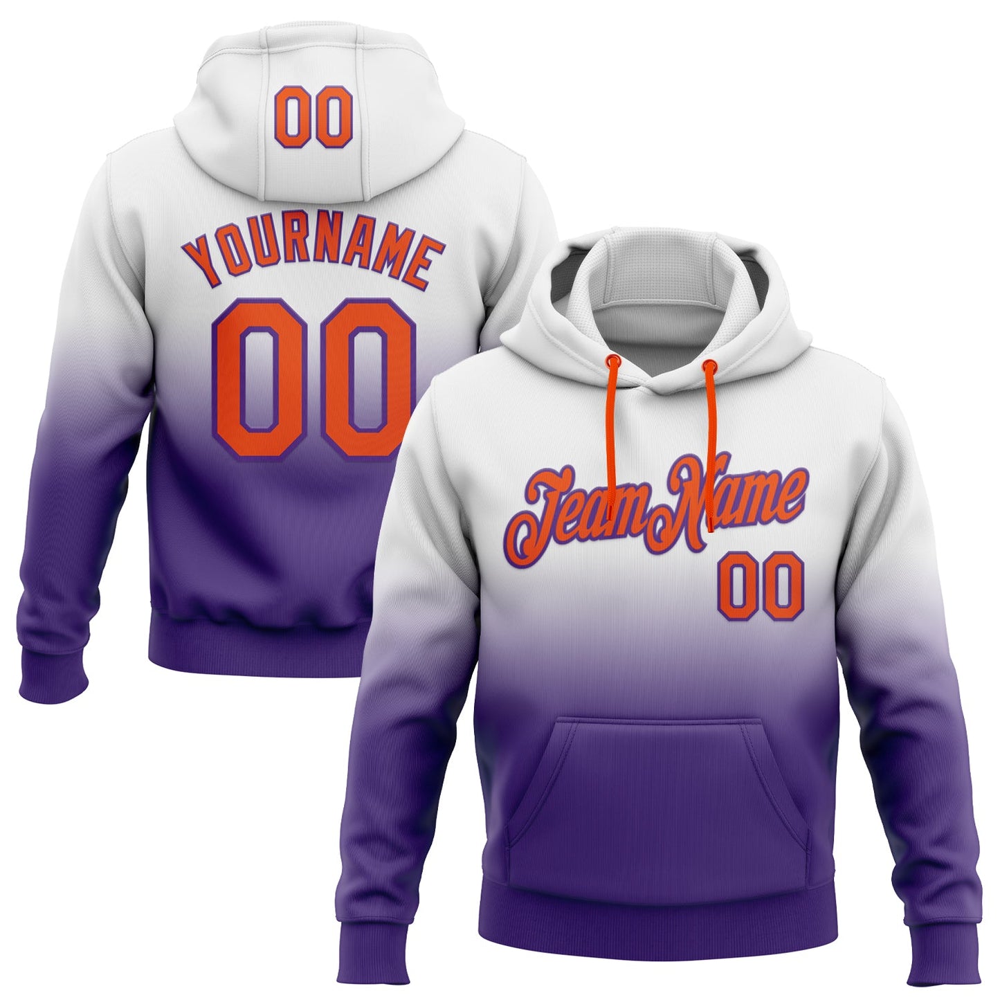 Custom Stitched White Orange-Purple Fade Fashion Sports Pullover Sweatshirt Hoodie - Main View