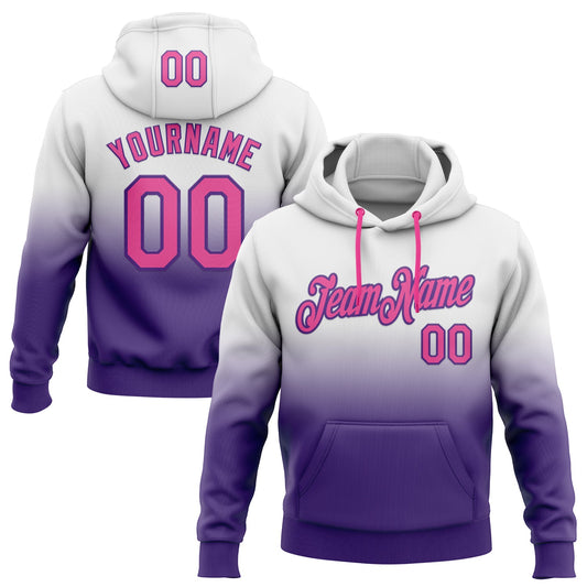 Custom Stitched White Pink-Purple Fade Fashion Sports Pullover Sweatshirt Hoodie - Main View