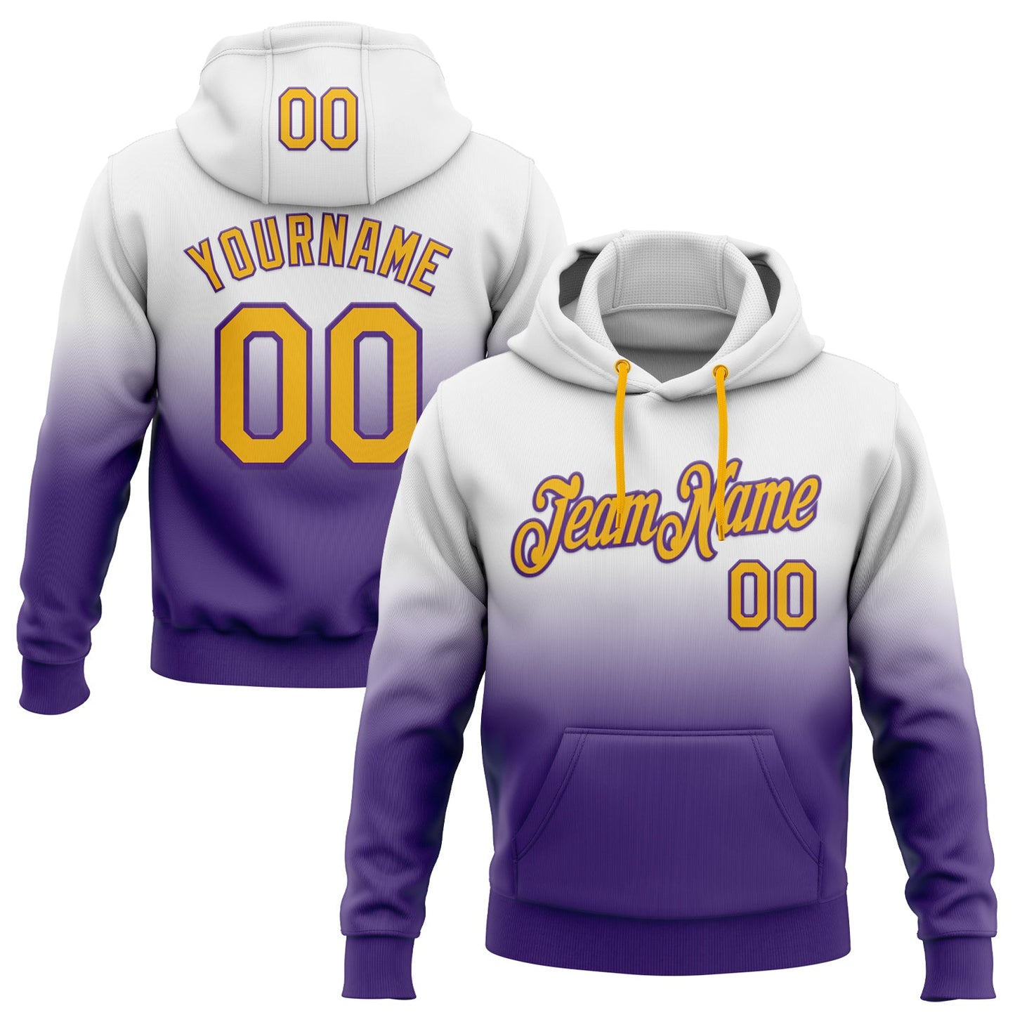 Custom Stitched White Gold-Purple Fade Fashion Sports Pullover Sweatshirt Hoodie - Main View