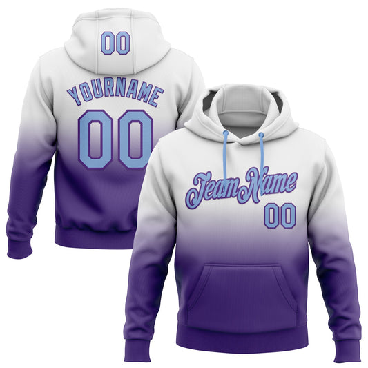 Custom Stitched White Light Blue-Purple Fade Fashion Sports Pullover Sweatshirt Hoodie - Main View