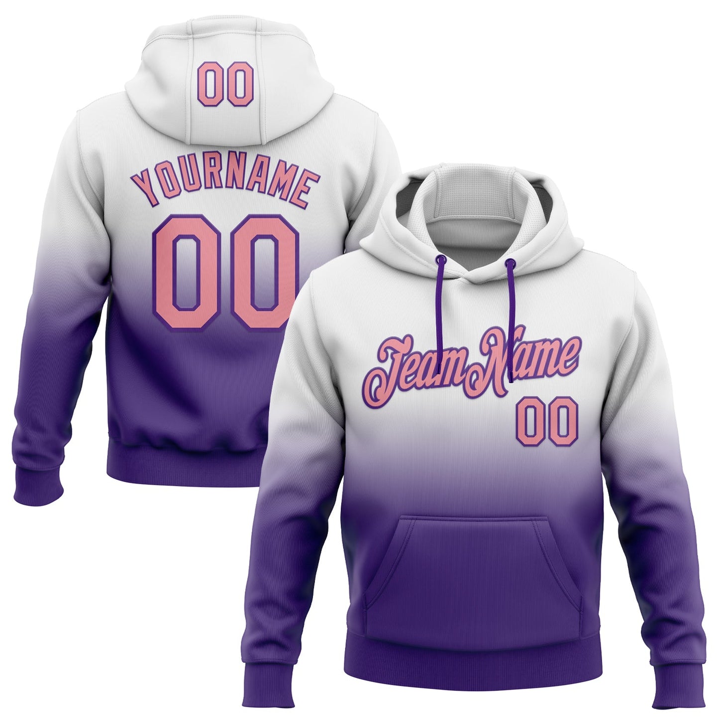 Custom Stitched White Medium Pink-Purple Fade Fashion Sports Pullover Sweatshirt Hoodie - Main View