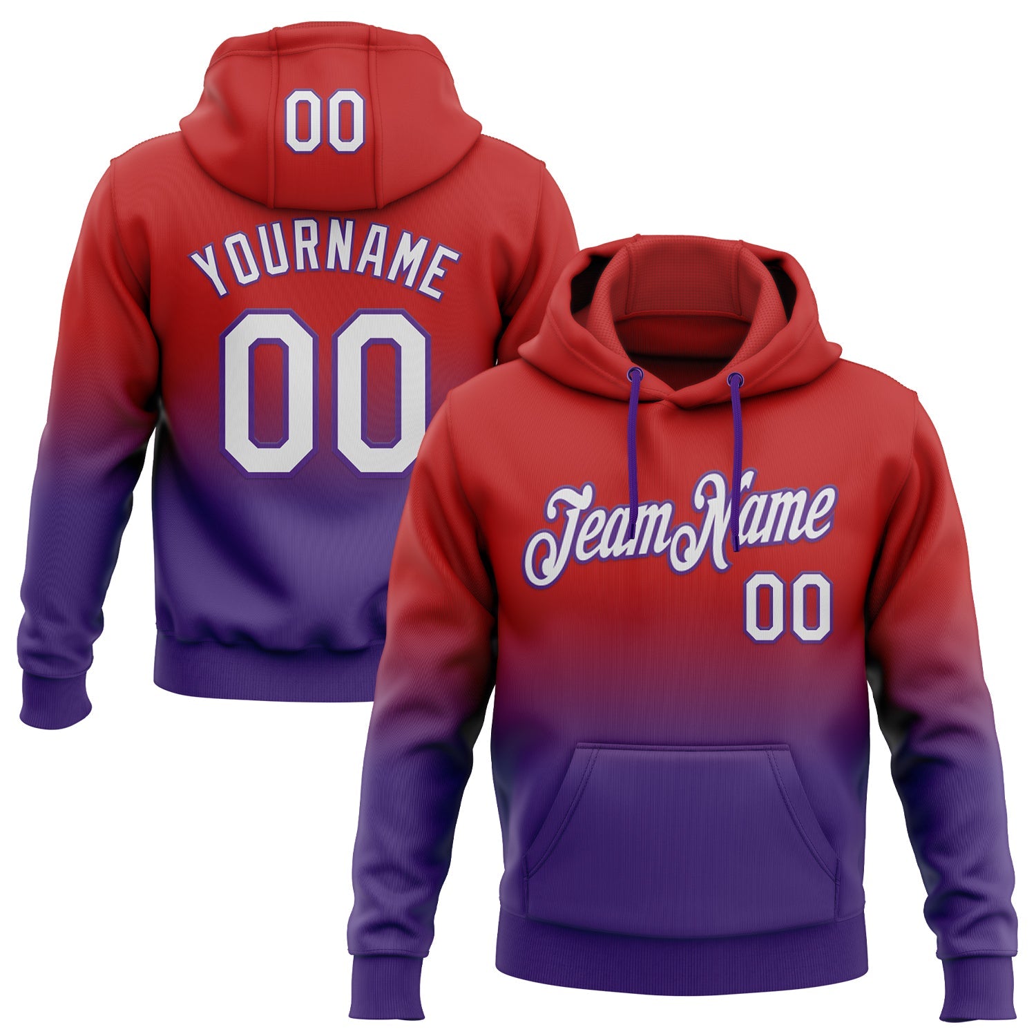 Custom Stitched Red White-Purple Fade Fashion Sports Pullover Sweatshirt Hoodie - Main View