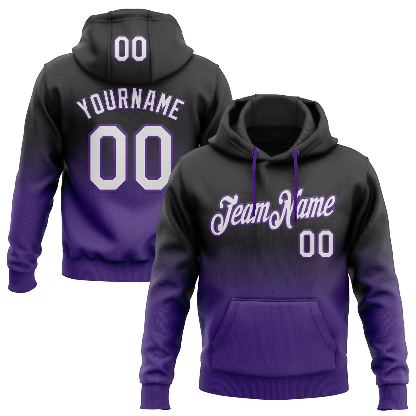 Custom Stitched Black White-Purple Fade Fashion Sports Pullover Sweatshirt Hoodie - Main View
