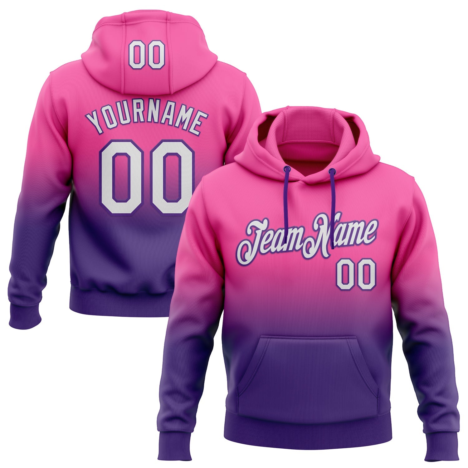 Custom Stitched Pink White-Purple Fade Fashion Sports Pullover Sweatshirt Hoodie - Main View