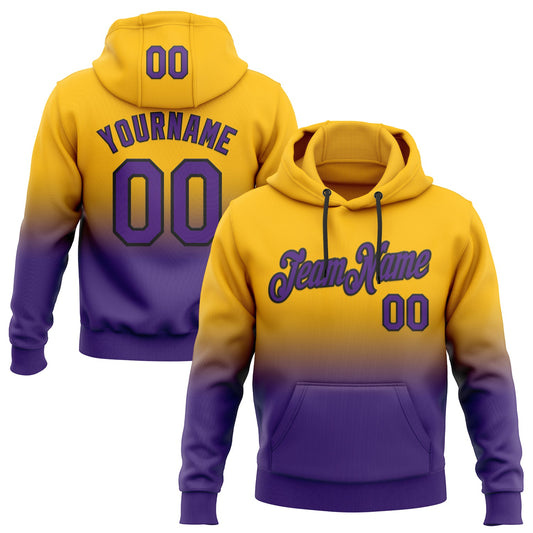 Custom Stitched Gold Purple-Black Fade Fashion Sports Pullover Sweatshirt Hoodie - Main View