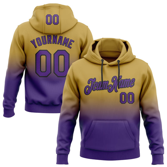 Custom Stitched Old Gold Purple-Black Fade Fashion Sports Pullover Sweatshirt Hoodie - Main View