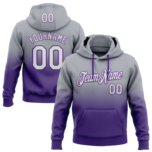 Custom Stitched Gray White-Purple Fade Fashion Sports Pullover Sweatshirt Hoodie - Main View