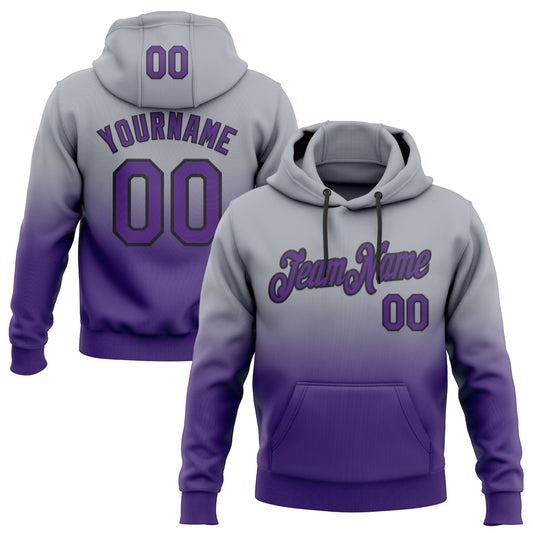 Custom Stitched Gray Purple-Black Fade Fashion Sports Pullover Sweatshirt Hoodie - Main View