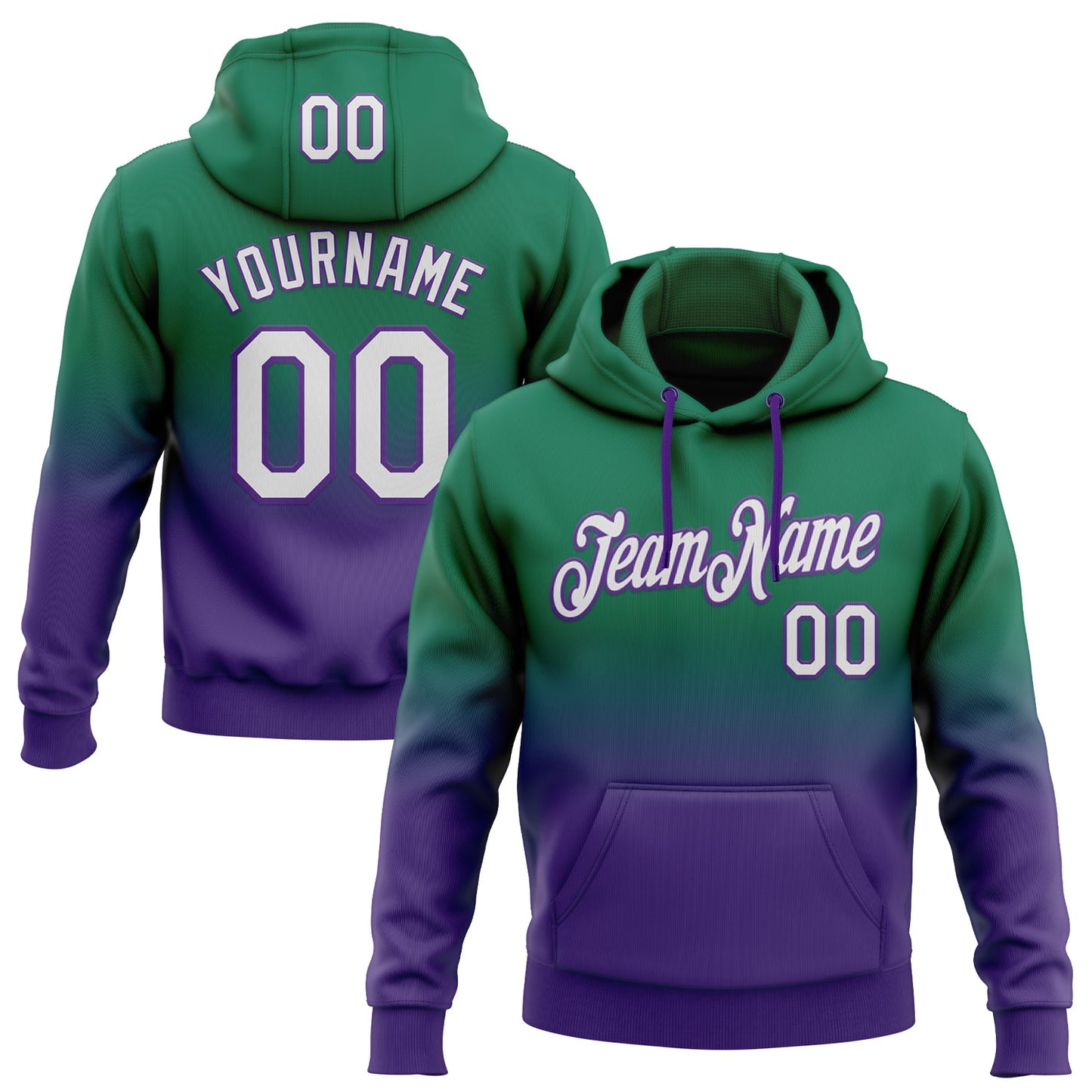 Custom Stitched Kelly Green White-Purple Fade Fashion Sports Pullover Sweatshirt Hoodie - Main View