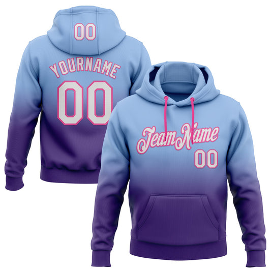 Custom Stitched Light Blue White Purple-Pink Fade Fashion Sports Pullover Sweatshirt Hoodie - Main View