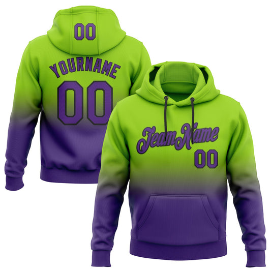 Custom Stitched Neon Green Purple-Black Fade Fashion Sports Pullover Sweatshirt Hoodie - Main View