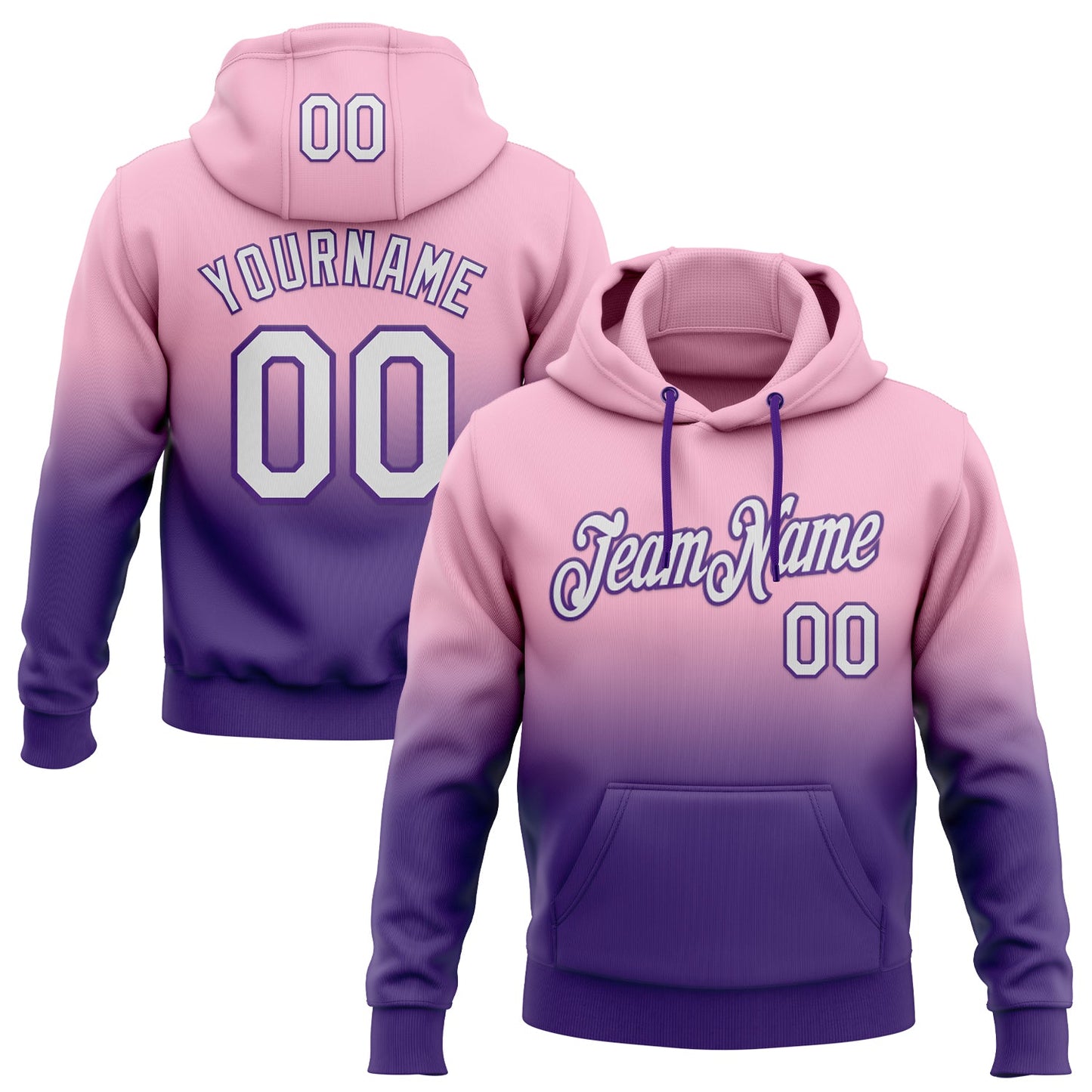 Custom Stitched Light Pink White-Purple Fade Fashion Sports Pullover Sweatshirt Hoodie - Main View
