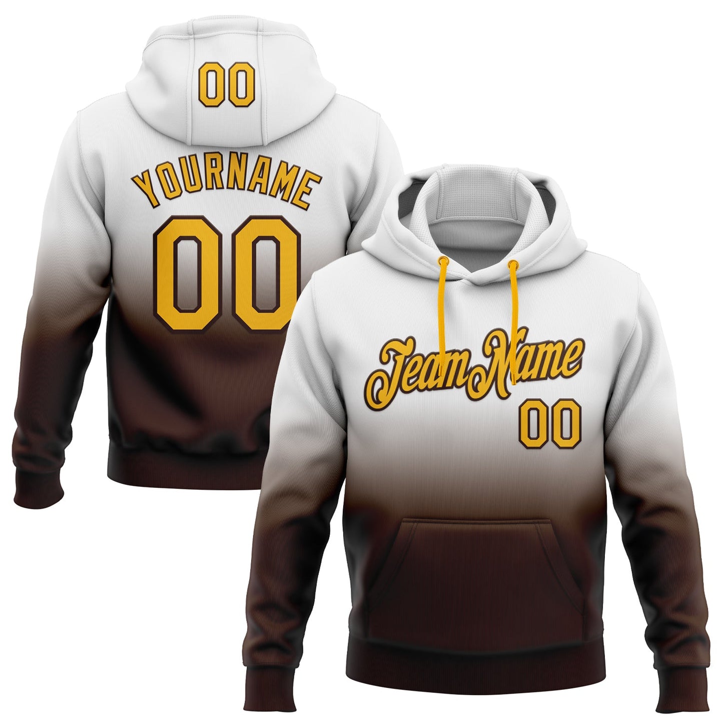 Custom Stitched White Gold-Brown Fade Fashion Sports Pullover Sweatshirt Hoodie - Main View