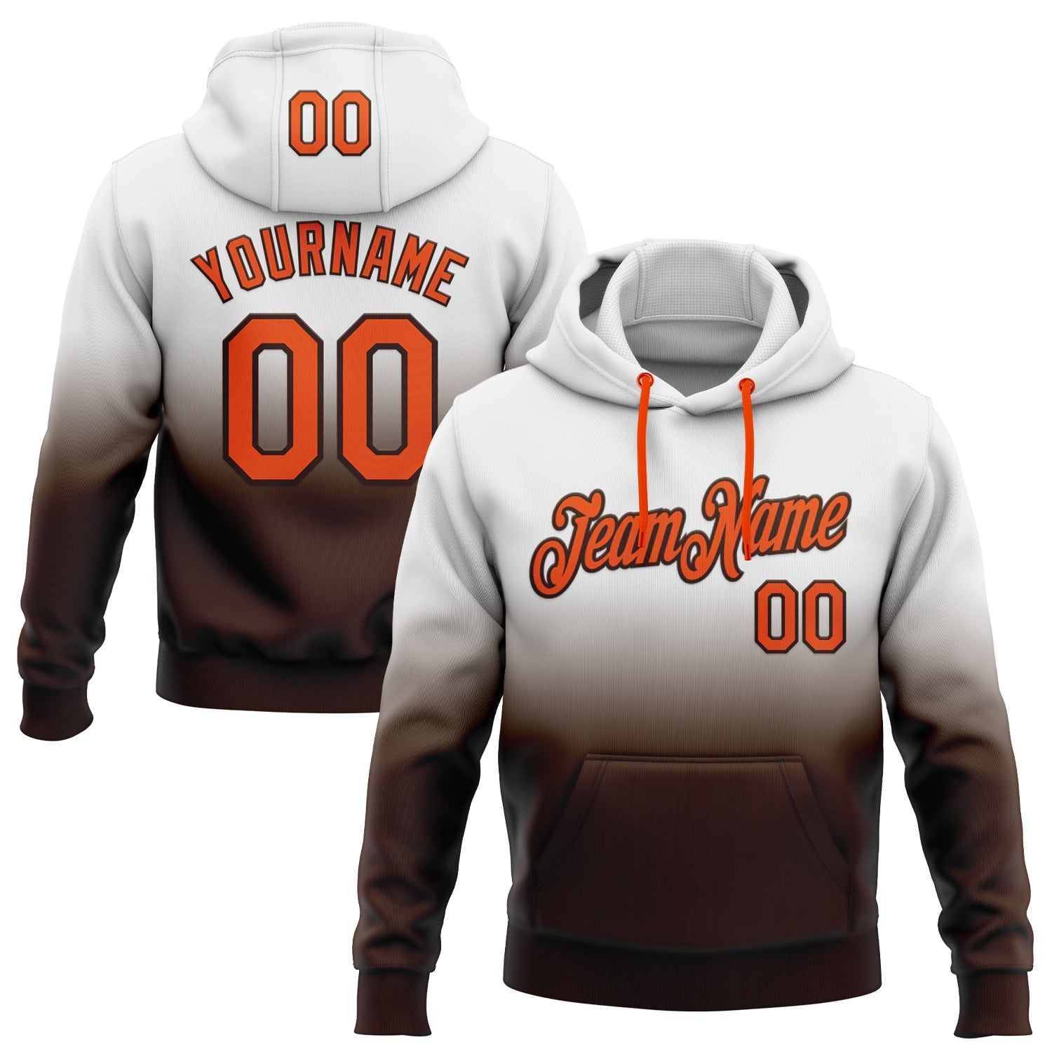 Custom Stitched White Orange-Brown Fade Fashion Sports Pullover Sweatshirt Hoodie - Main View