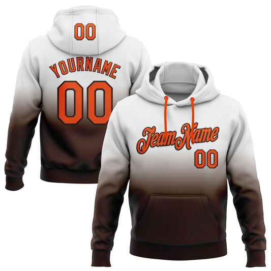 Custom Stitched White Orange-Brown Fade Fashion Sports Pullover Sweatshirt Hoodie - Main View