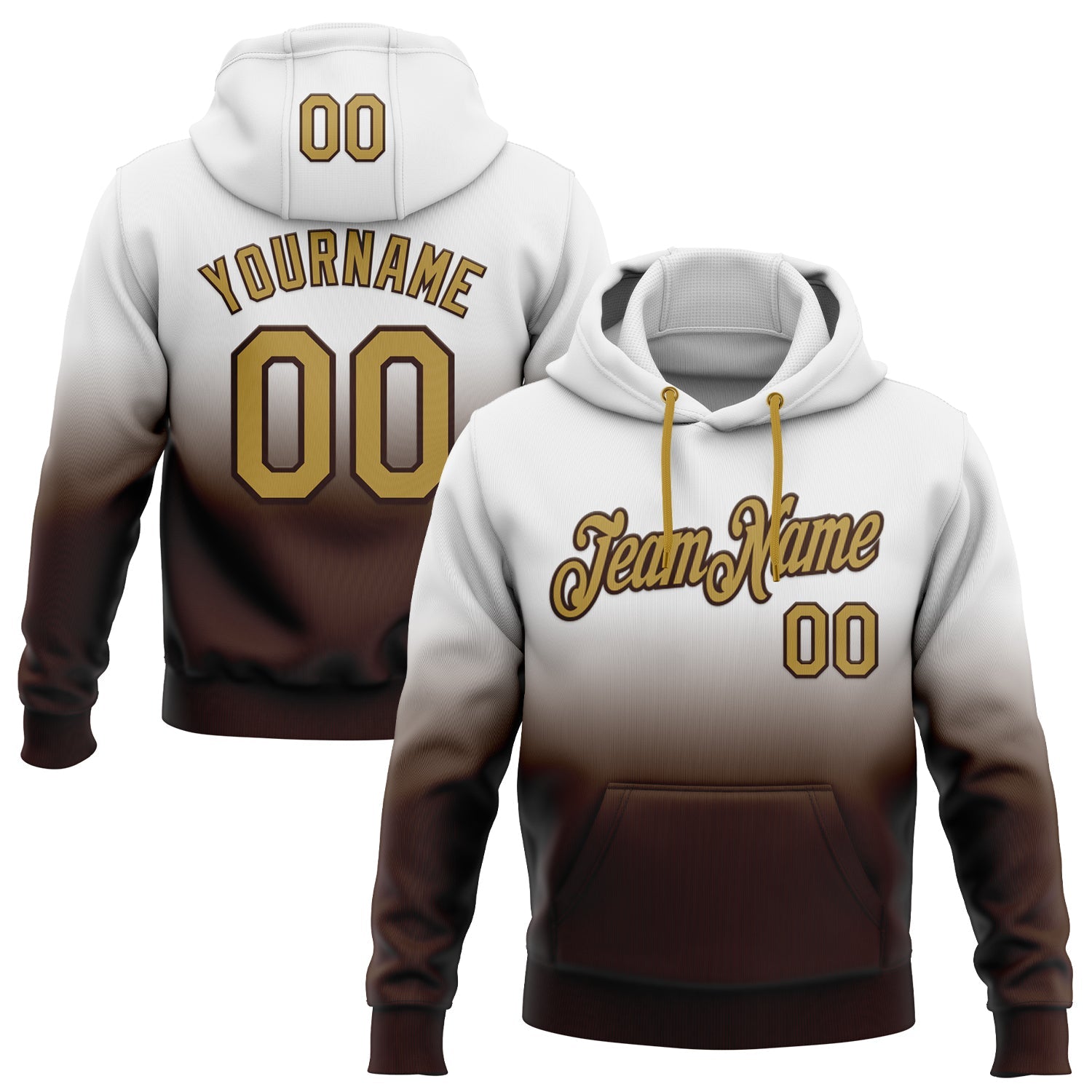 Custom Stitched White Old Gold-Brown Fade Fashion Sports Pullover Sweatshirt Hoodie - Main View