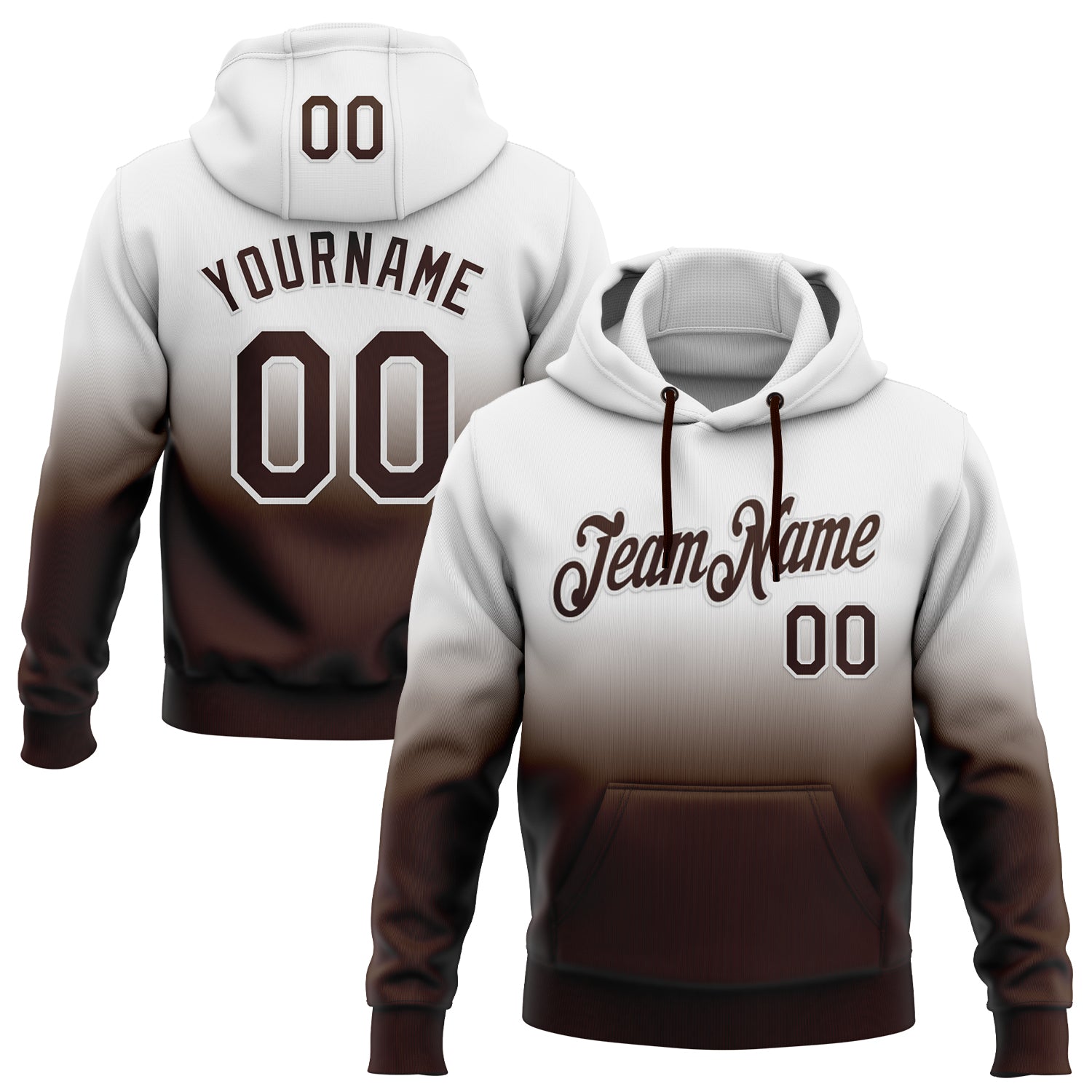 Custom Stitched White Brown Fade Fashion Sports Pullover Sweatshirt Hoodie - Main View