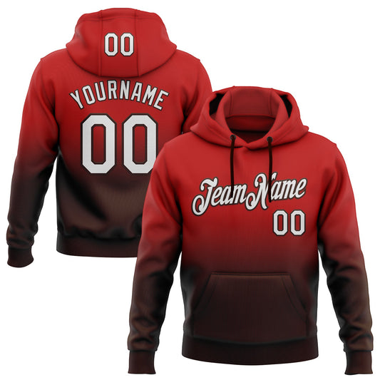 Custom Stitched Red White-Brown Fade Fashion Sports Pullover Sweatshirt Hoodie - Main View