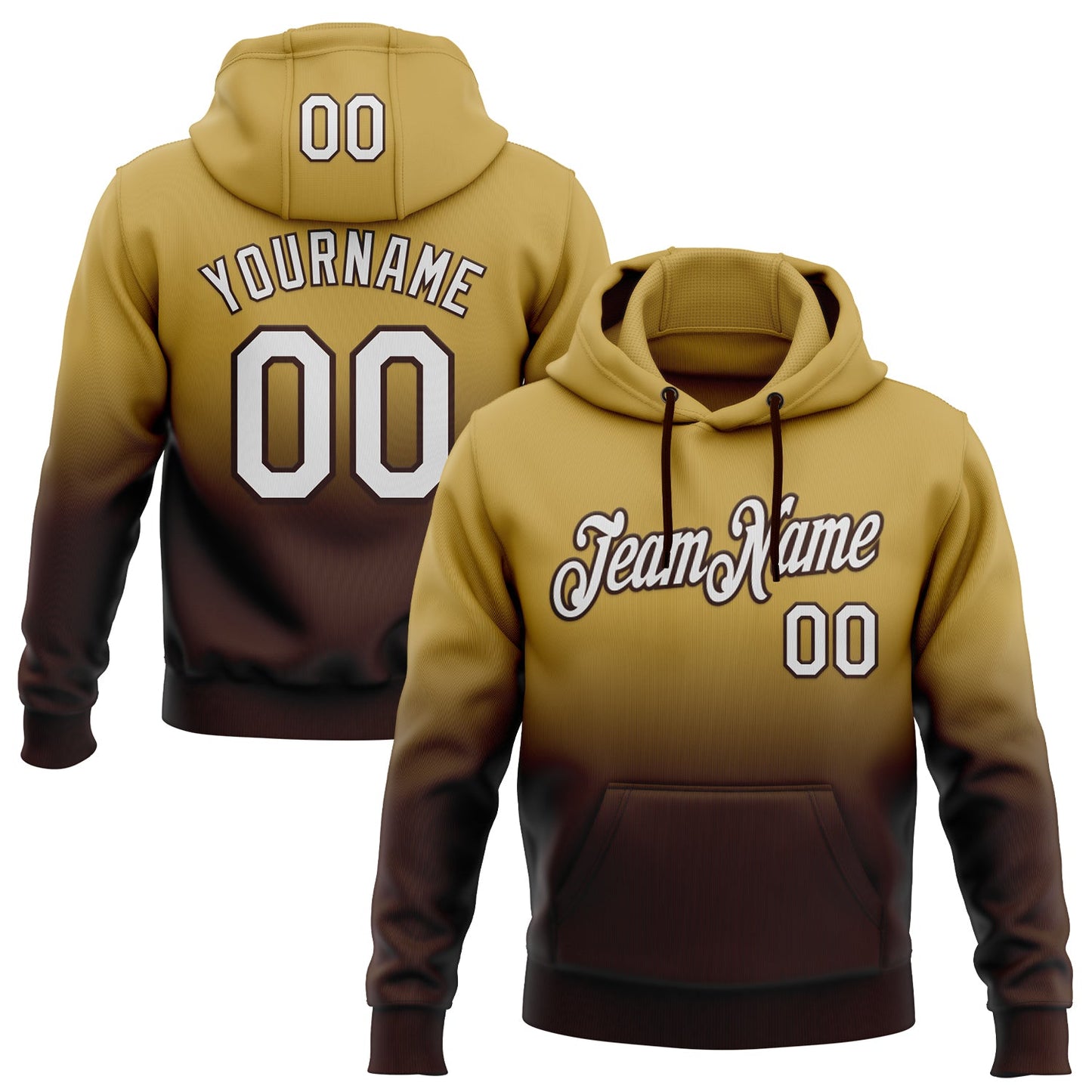 Custom Stitched Old Gold White-Brown Fade Fashion Sports Pullover Sweatshirt Hoodie - Main View