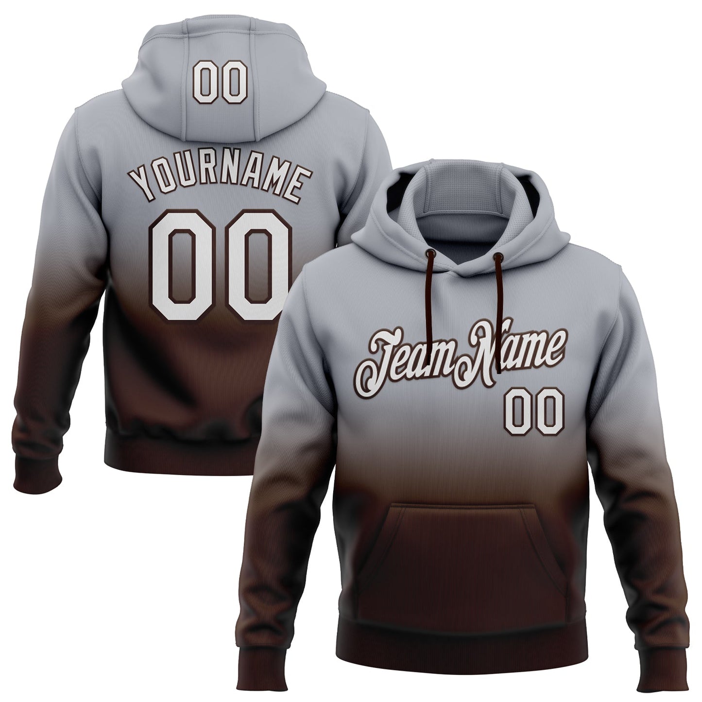 Custom Stitched Gray White-Brown Fade Fashion Sports Pullover Sweatshirt Hoodie - Main View