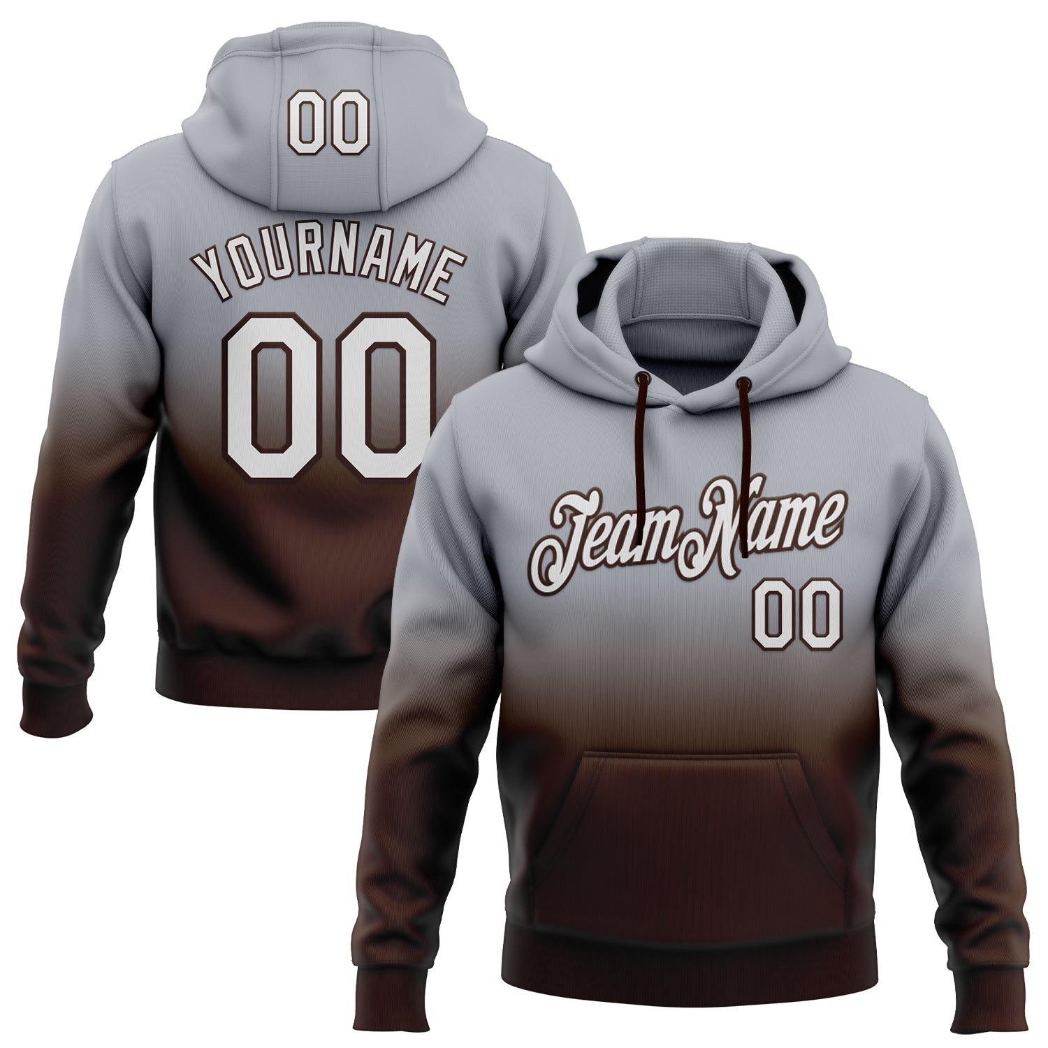 Custom Stitched Gray White-Brown Fade Fashion Sports Pullover Sweatshirt Hoodie - Main View