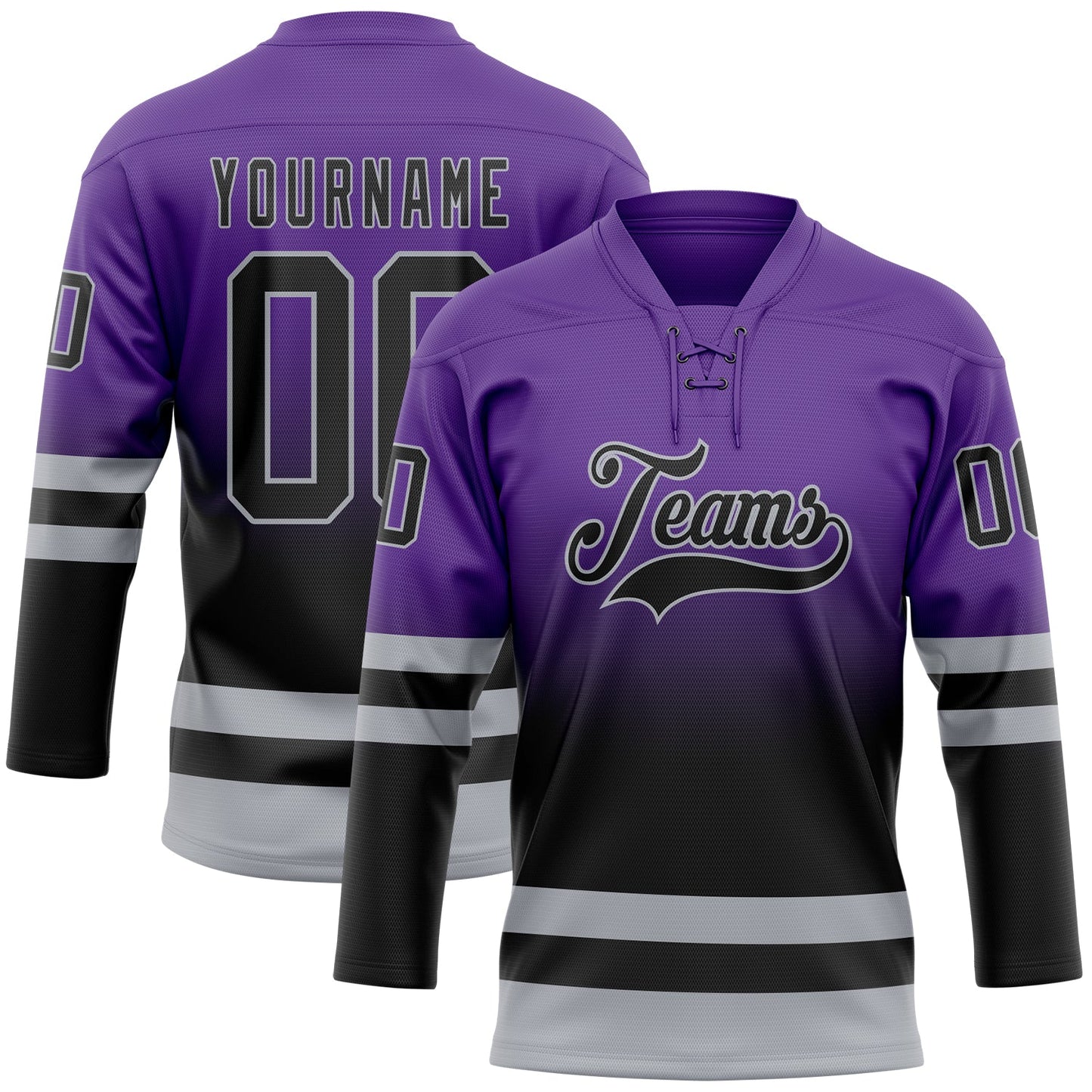 Custom Purple Black-Gray Fade Fashion Hockey Lace Neck Jersey - Main View