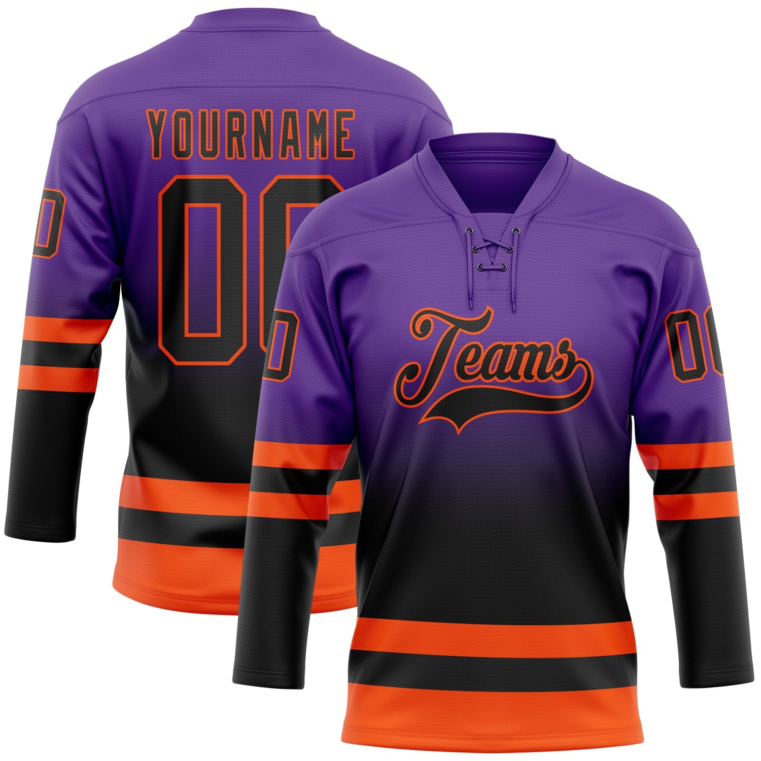Custom Purple Black-Orange Fade Fashion Hockey Lace Neck Jersey - Main View