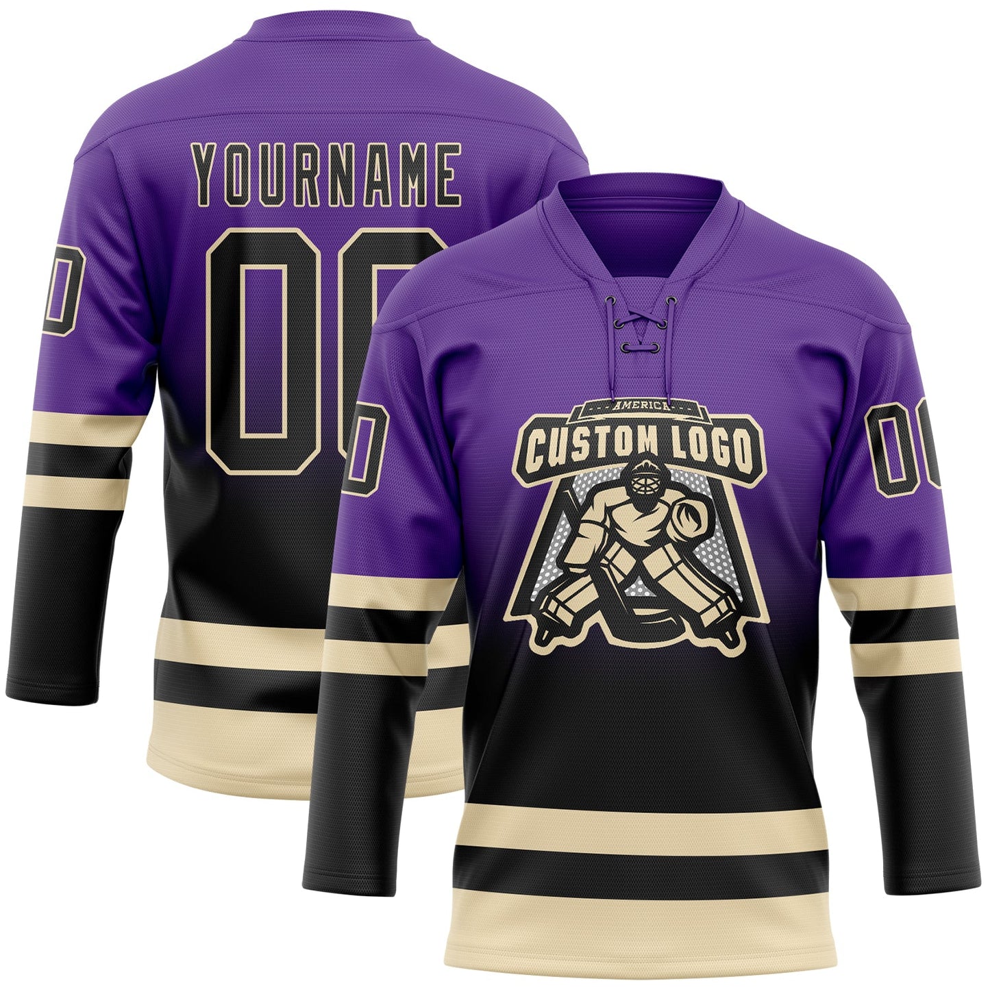Custom Purple Black-Cream Fade Fashion Hockey Lace Neck Jersey view 2