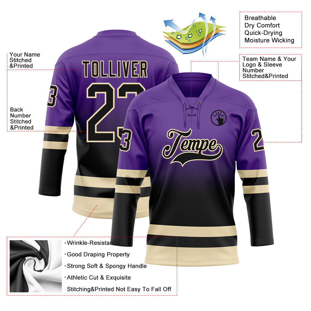 Custom Purple Black-Cream Fade Fashion Hockey Lace Neck Jersey view 5