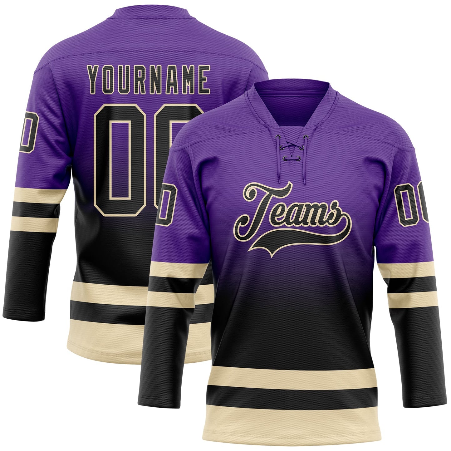 Custom Purple Black-Cream Fade Fashion Hockey Lace Neck Jersey - Main View