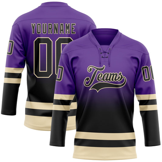 Custom Purple Black-Cream Fade Fashion Hockey Lace Neck Jersey - Main View