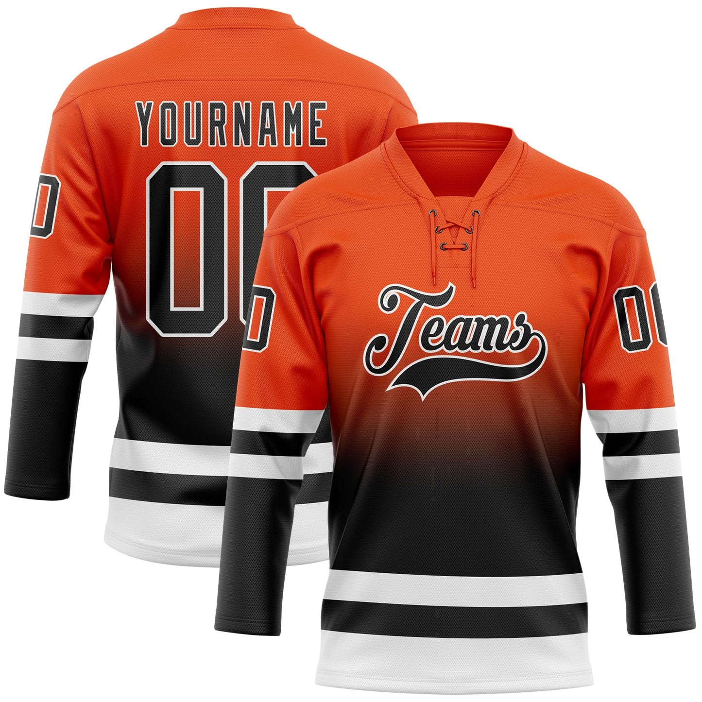Custom Orange Black-White Fade Fashion Hockey Lace Neck Jersey - Main View