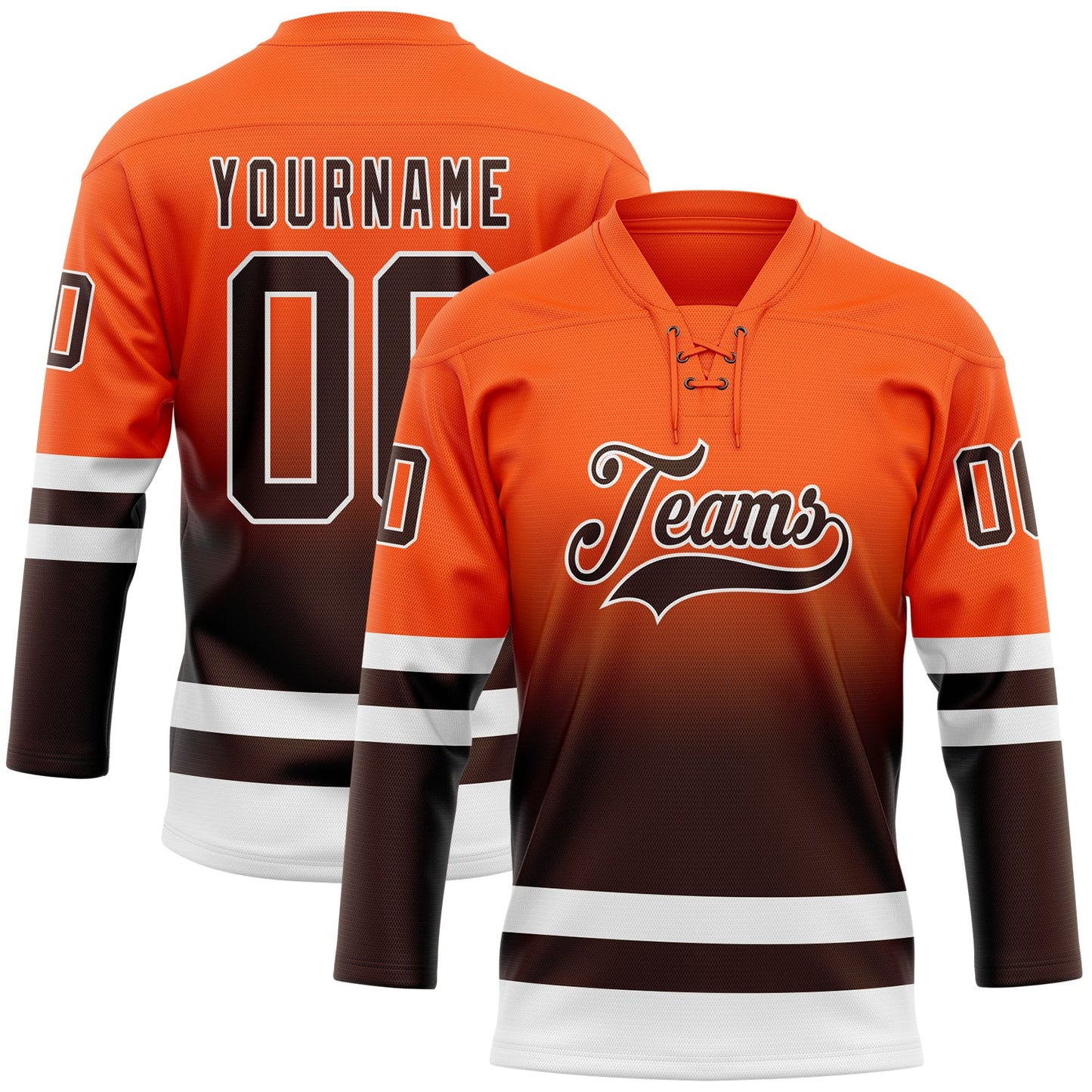 Custom Orange Brown-White Fade Fashion Hockey Lace Neck Jersey - Main View