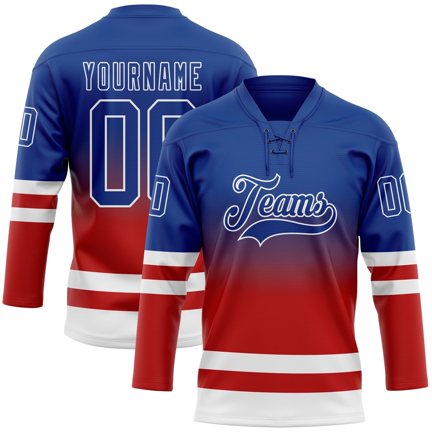 Custom Royal Red-White Fade Fashion Hockey Lace Neck Jersey - Main View