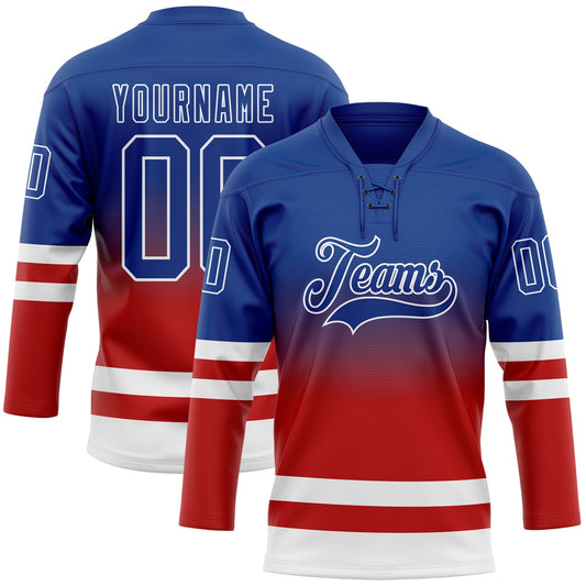 Custom Royal Red-White Fade Fashion Hockey Lace Neck Jersey - Main View
