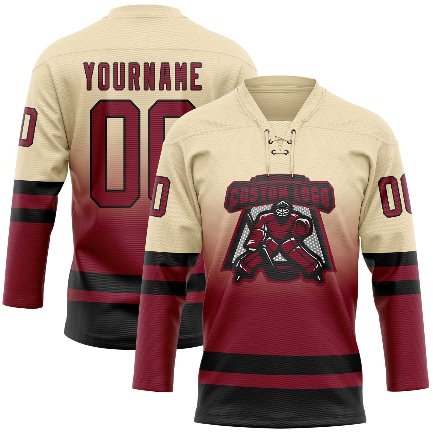Custom Cream Crimson-Black Fade Fashion Hockey Lace Neck Jersey view 2
