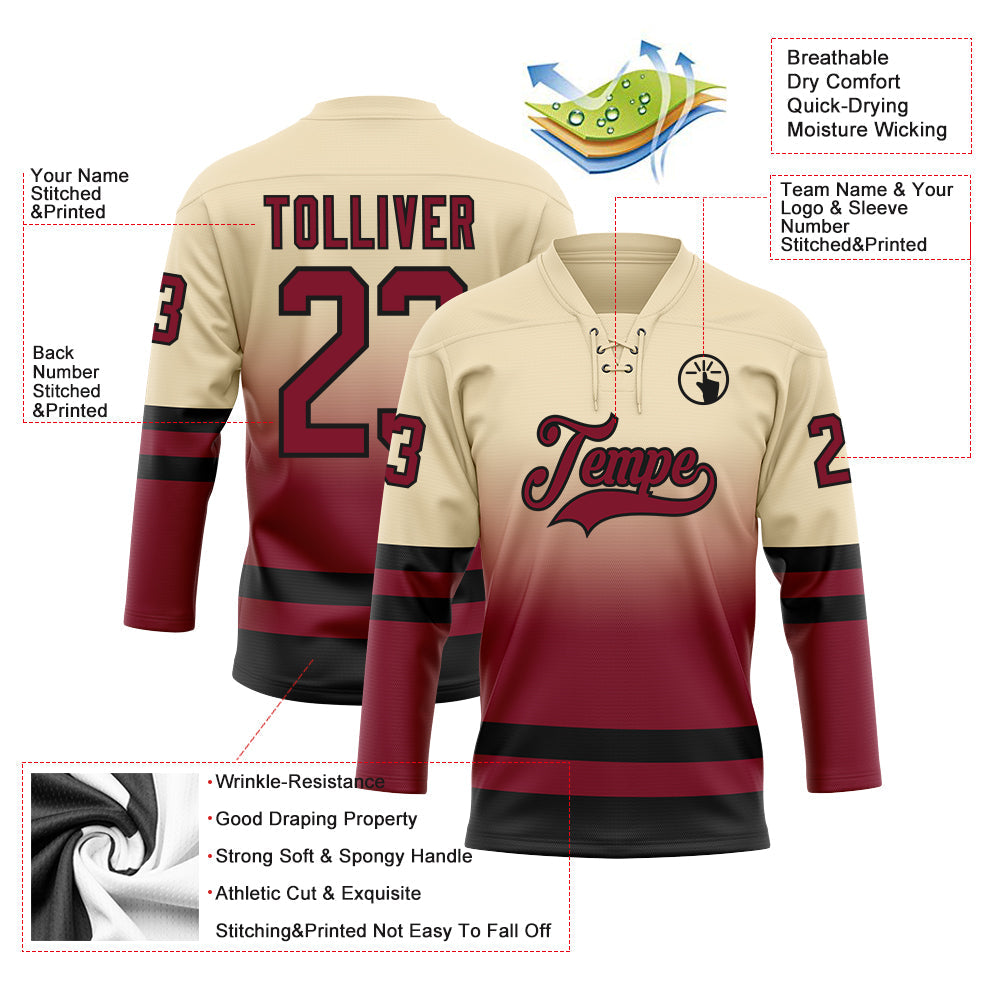 Custom Cream Crimson-Black Fade Fashion Hockey Lace Neck Jersey view 5