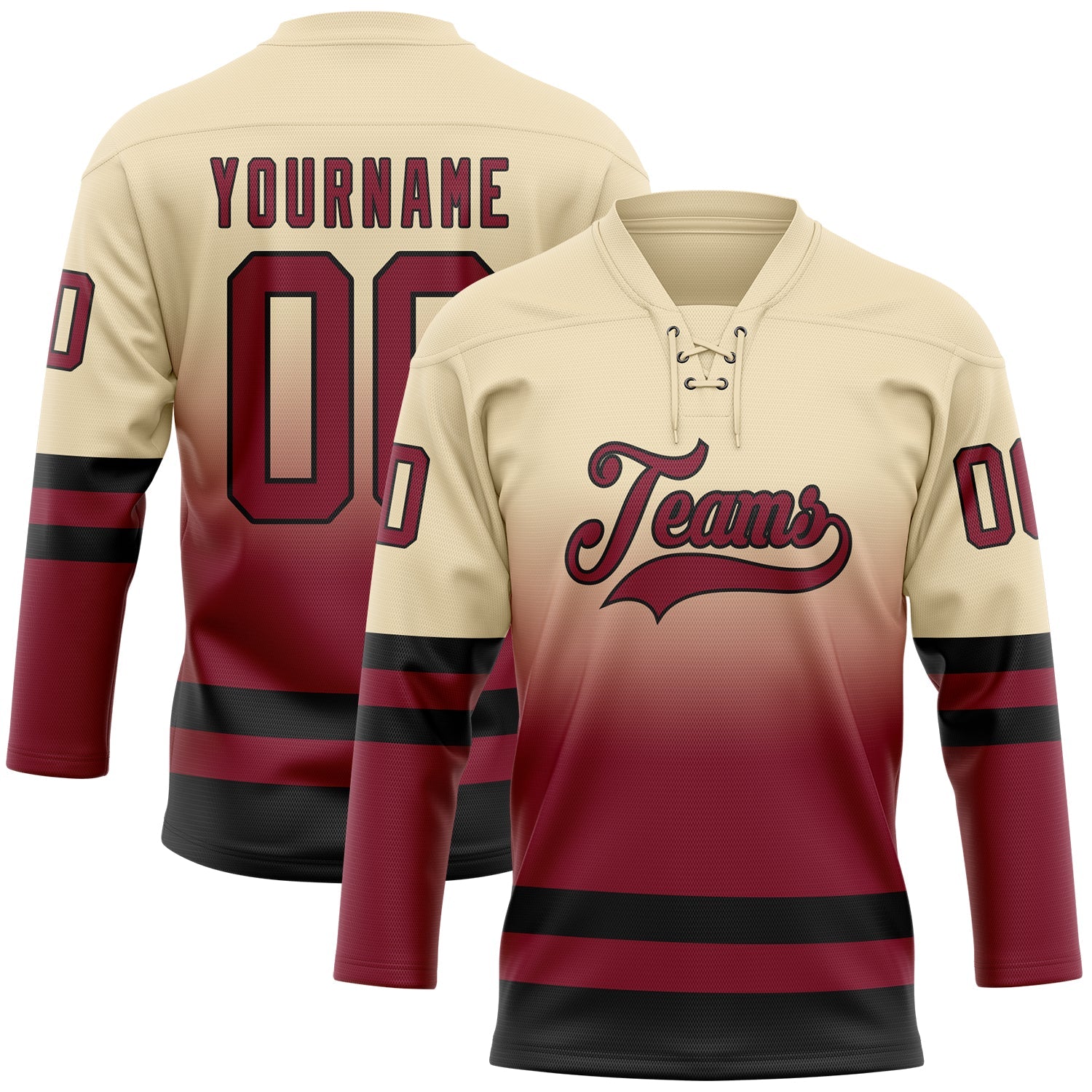Custom Cream Crimson-Black Fade Fashion Hockey Lace Neck Jersey - Main View
