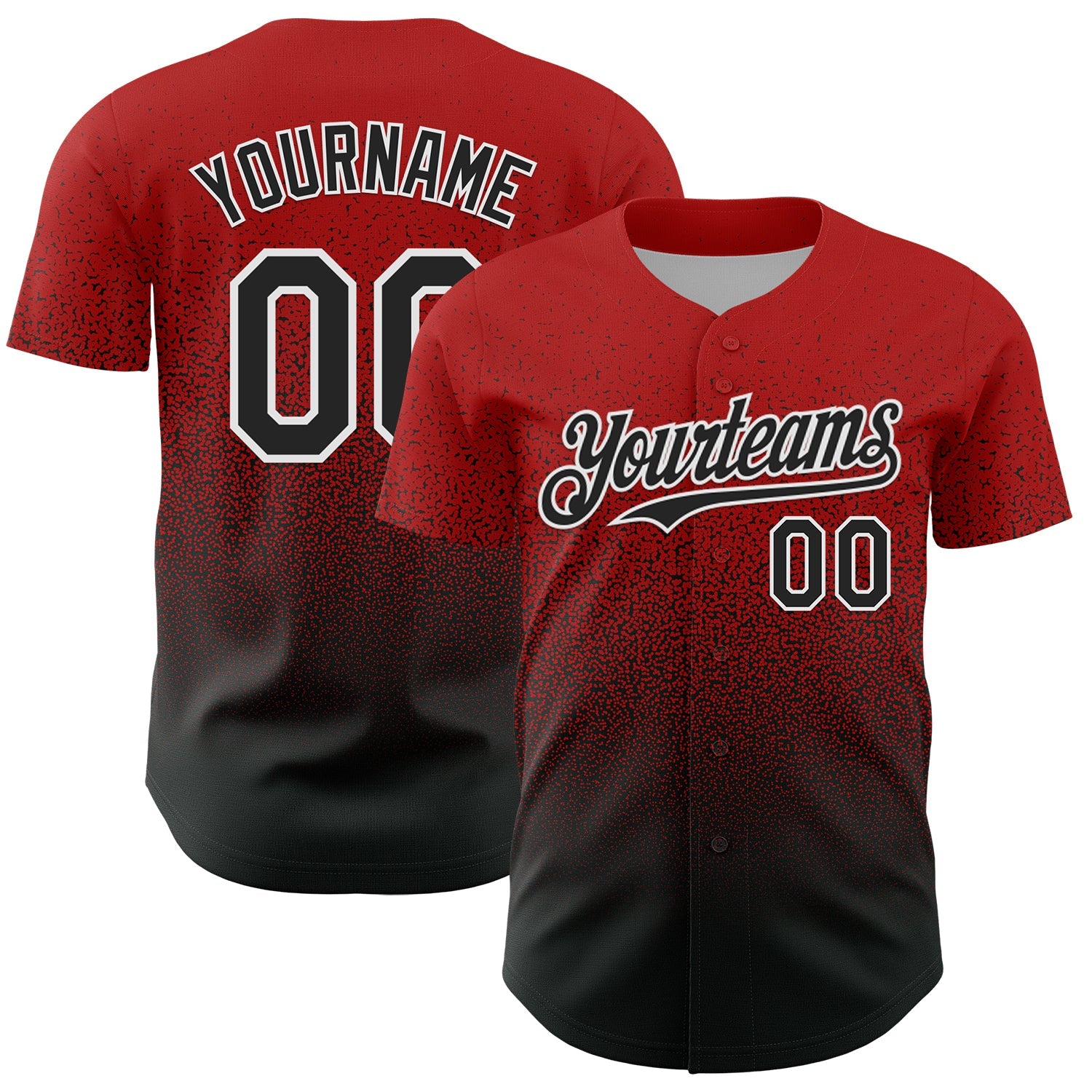 Custom Red Black-White Fade Fashion Speckle Authentic Baseball Jersey - Main View